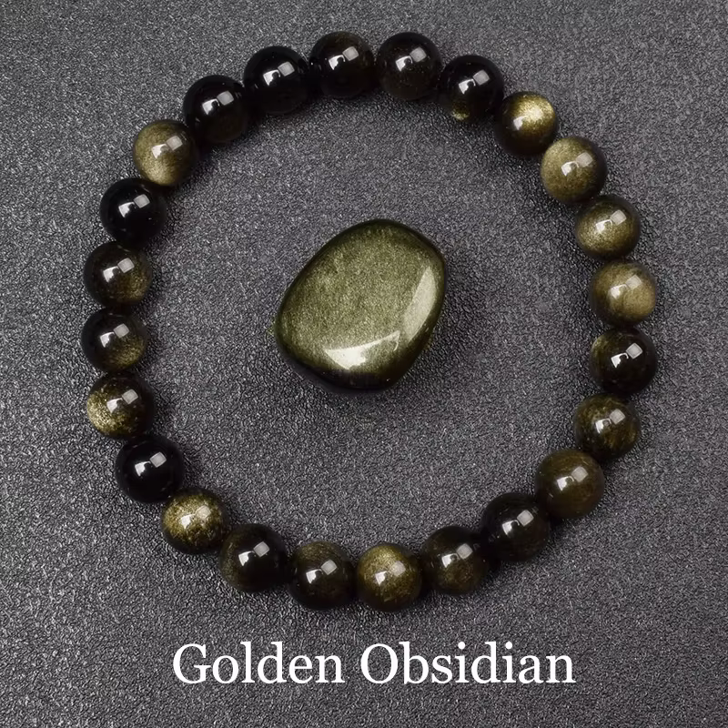 Bracelet de perles en pierre d'obsidienne dorée naturelle pour hommes et femmes, pierre brute d'obsi