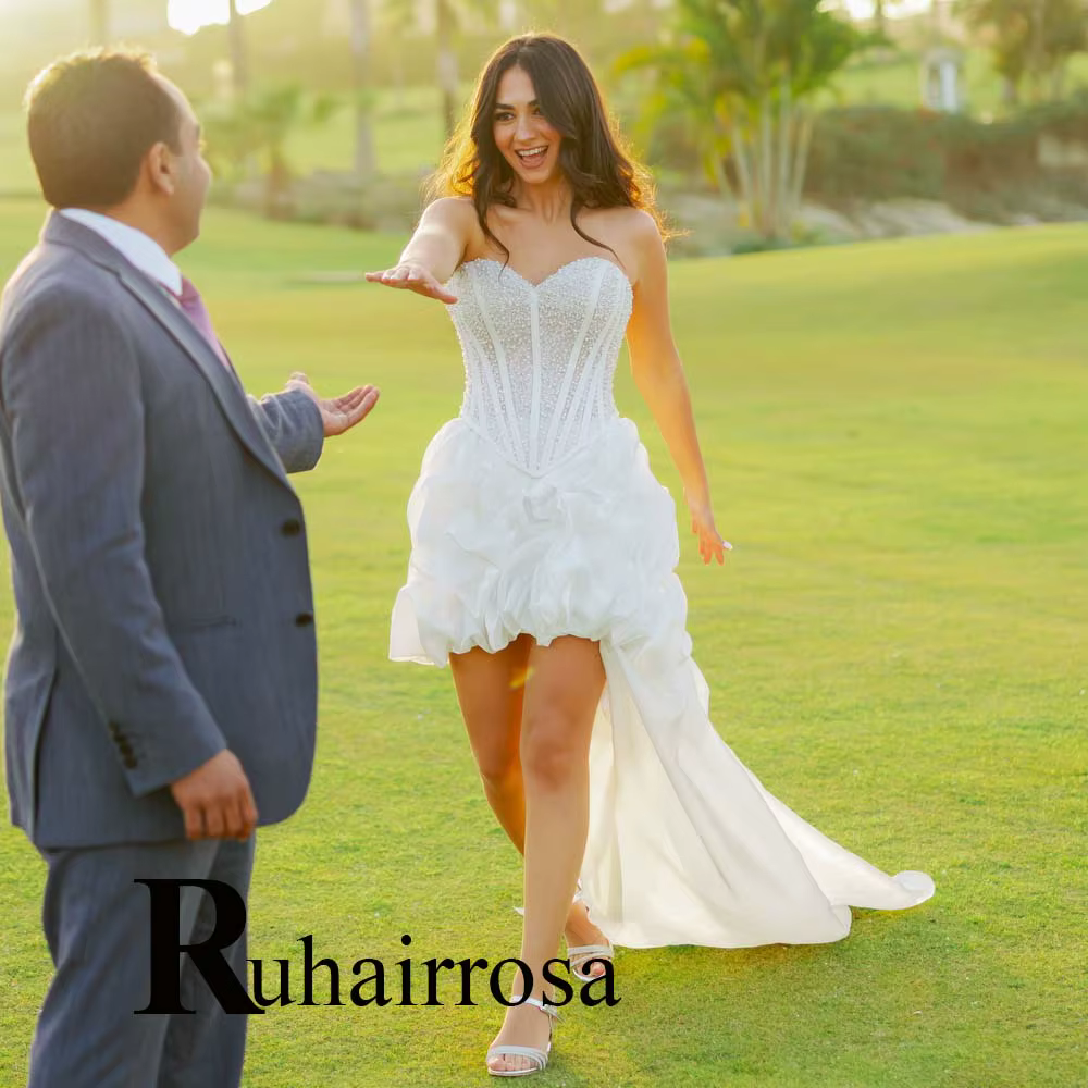 Ruhair – robe de mariée tendance pour femmes, avec perles, plissée, corset sans manches, Mini robe d