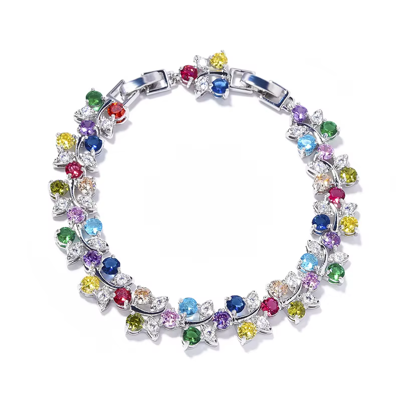 Bracelet en zircon floral tendance pour femmes, bijoux uniques et polyvalents, colorés, faits à la m