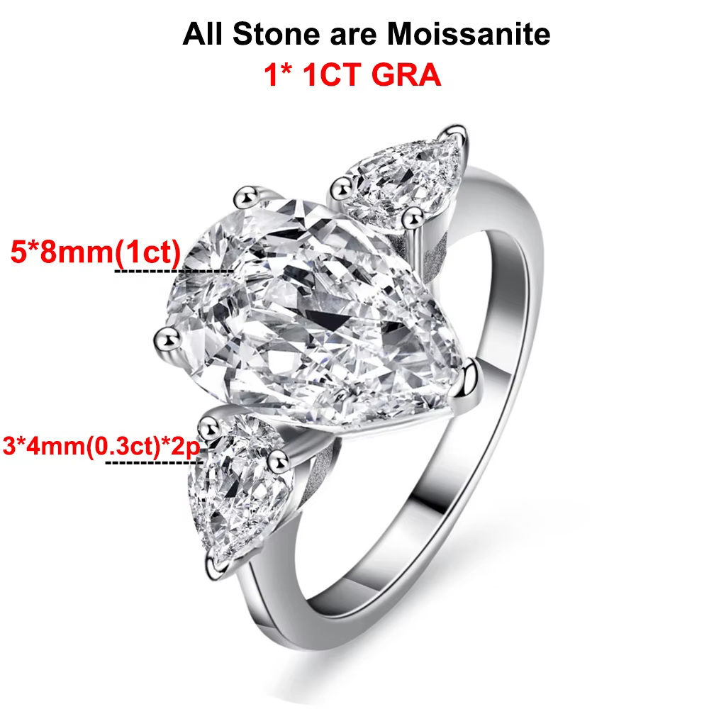Bagues de fiançailles en Moissanite en forme de goutte d'eau pour femmes, bijoux de mariage en argen