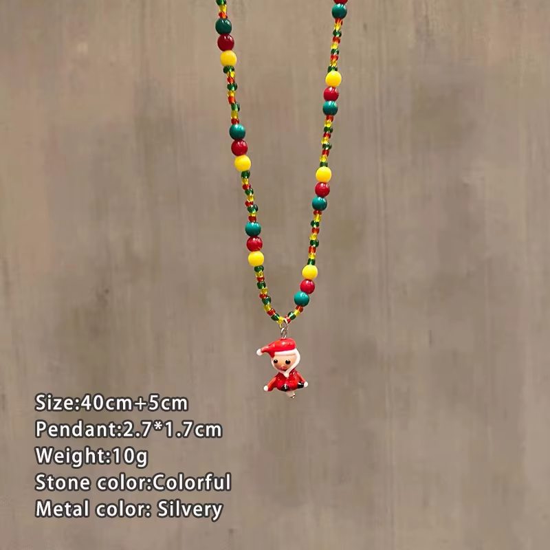 Collier pendentif père Noël perlé coloré pour femmes et filles, bijoux design de Noël, accessoires i