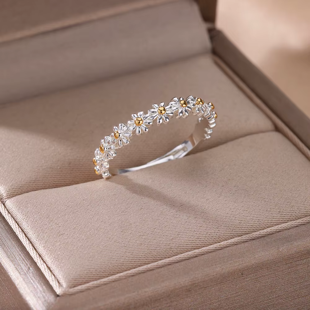 Bagues marguerite Vintage pour femmes, Bague fleur mignonne, manchette ouverte réglable, bagues de f