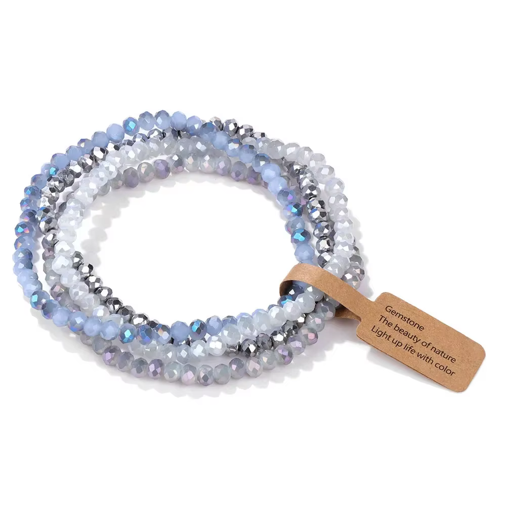 Ensemble de 4 pièces de perles de verre à facettes, Bracelet extensible pour femmes et hommes, perle