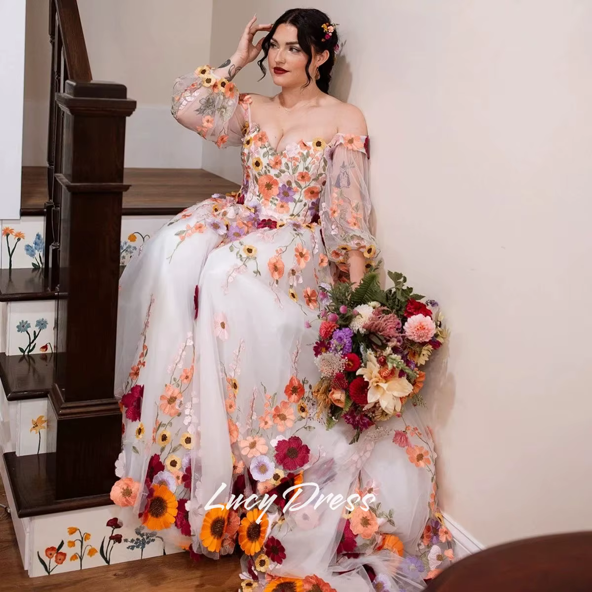 Robe de mariée personnalisée Lucy, robes de mariée de luxe, robe de mariée pour mariage, tissu flora