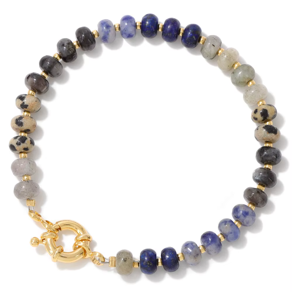 Pierre naturelle Rondelle perles Bracelet Lapis Lazuli Labradorite Quartzs Bracelets pour hommes fem