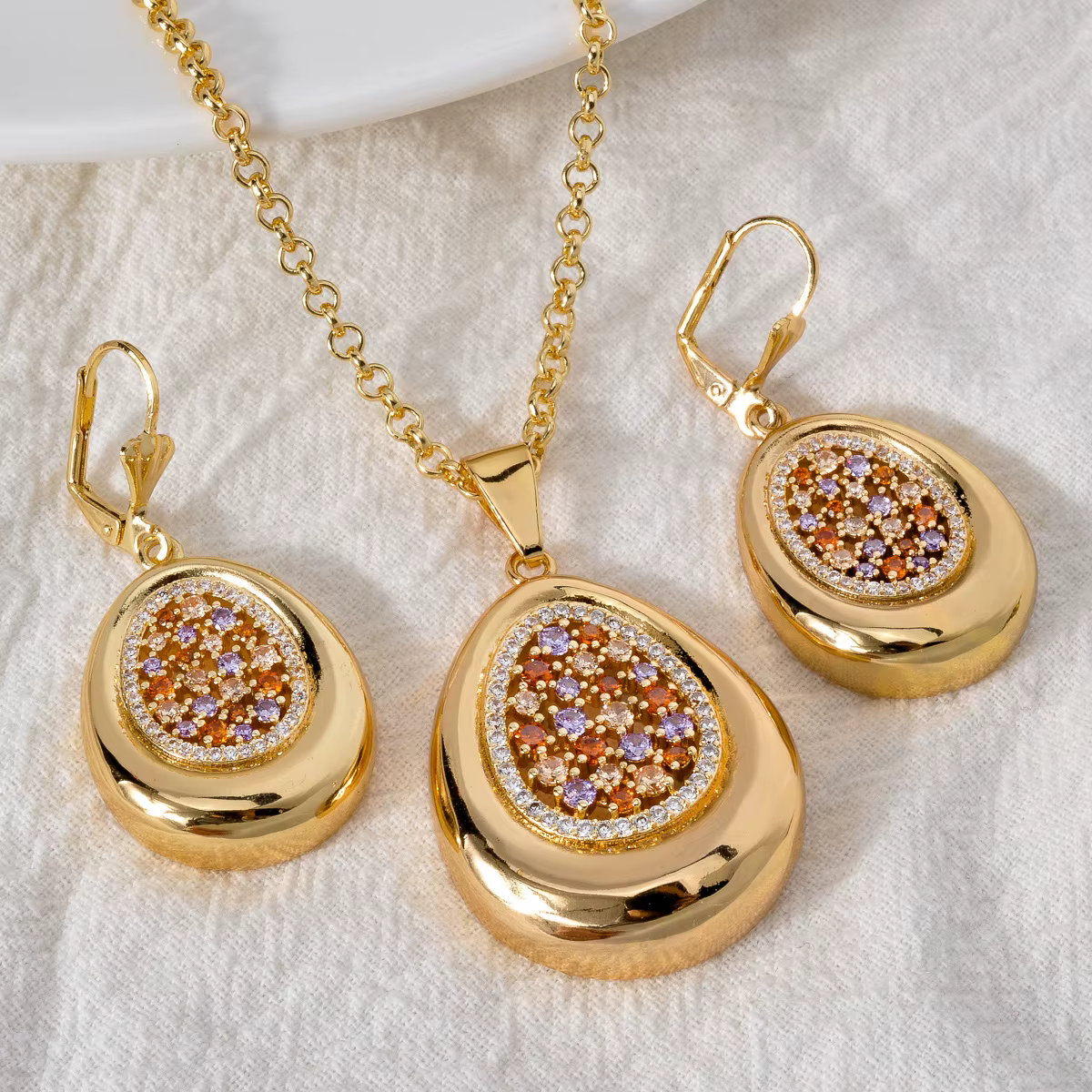 Ensemble de bijoux Dubai Gold Document, goutte d'eau, pendentif, collier, bracelet, boucle d'oreille
