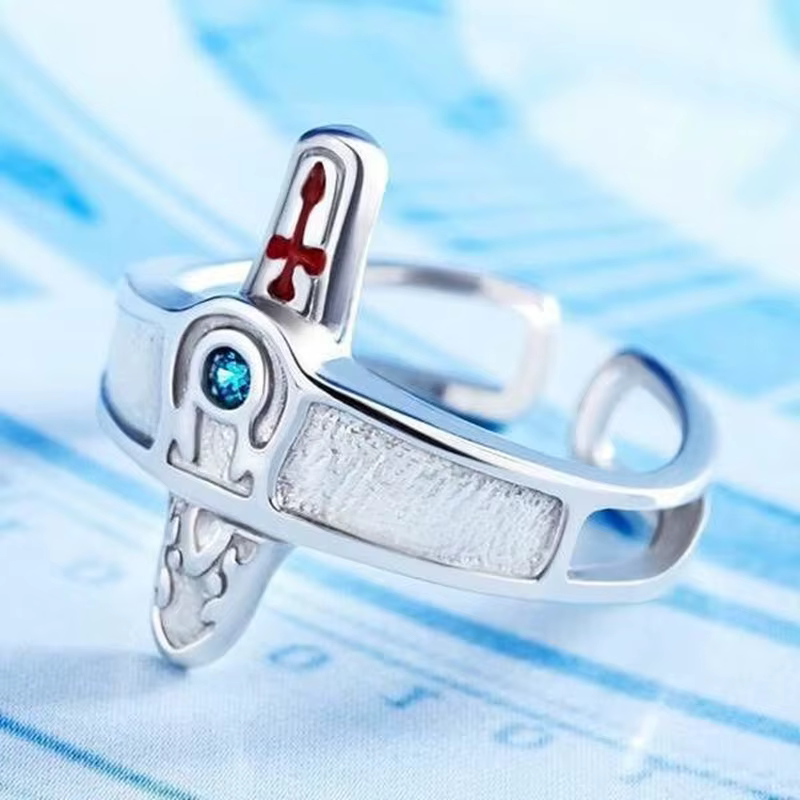Épée Art en ligne rétro Kirito Asuna croix anneau ouvert pour les amoureux femmes hommes réglable en