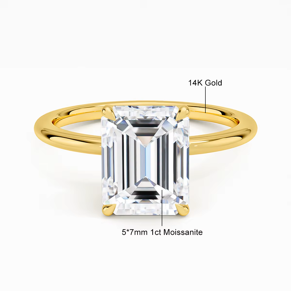 Bague en or Moissanite coupe émeraude pour femme, certificat classique, matiques en diamant, bijoux 
