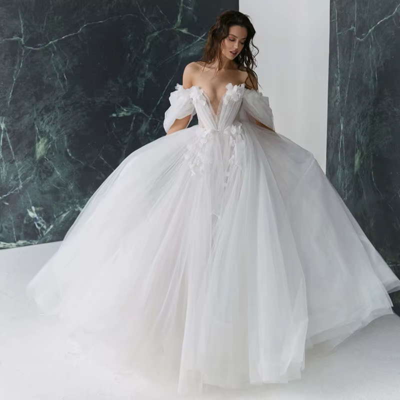 Gracieuse offre spéciale robes de mariée à fleurs 3D avec manches détachables robes de mariée chérie