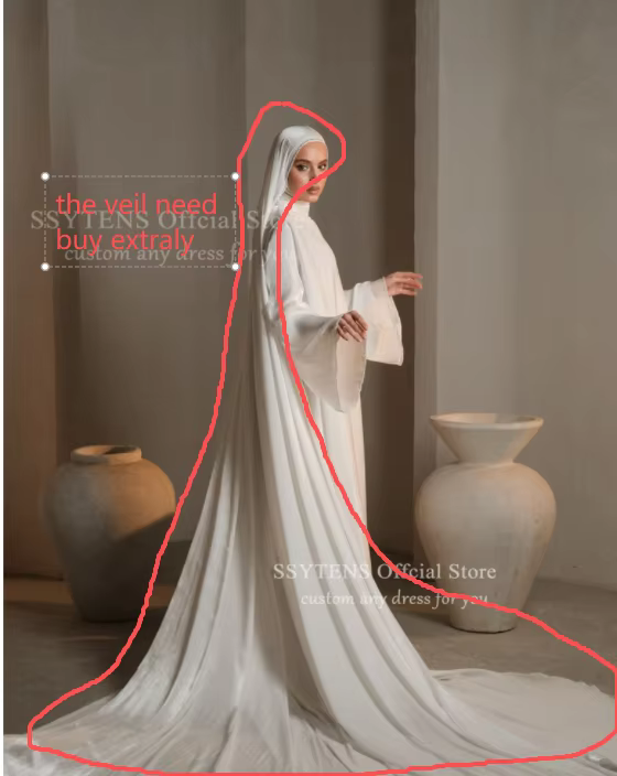 SSYTENS musulman Simple robes de mariée manches longues Satin robe de mariée paillettes sirène perso