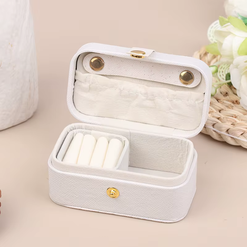 Boîte à bijoux portable en PU pour femme, style minimaliste, pour ranger bagues, colliers et boucles