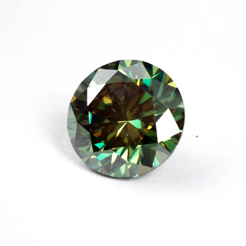 Moissanite taille ronde, couleur jaune vert, bague, collier, boucles d'oreilles, matériaux principau