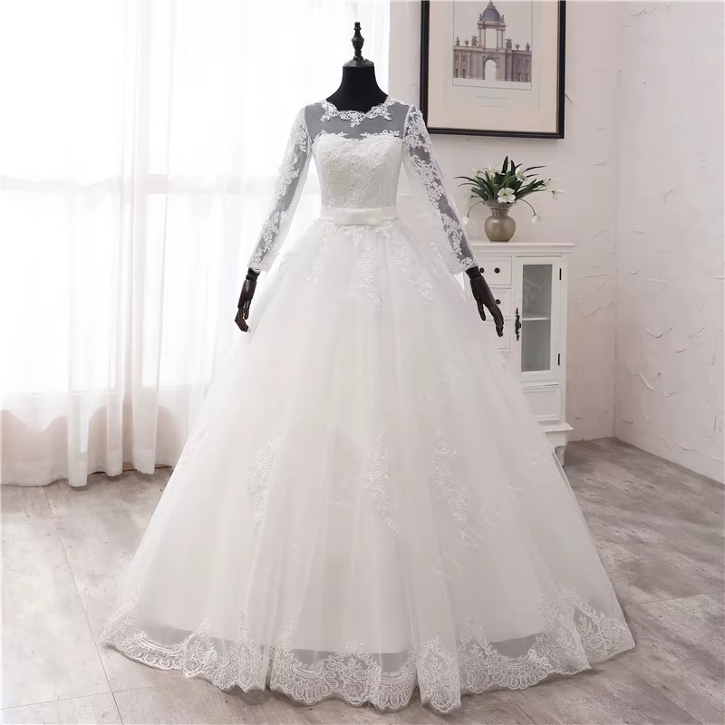 Y & M Novias-Robe de mariée vintage à col rond, robe de Rhpour patients, robe de mariée blanche ivoi