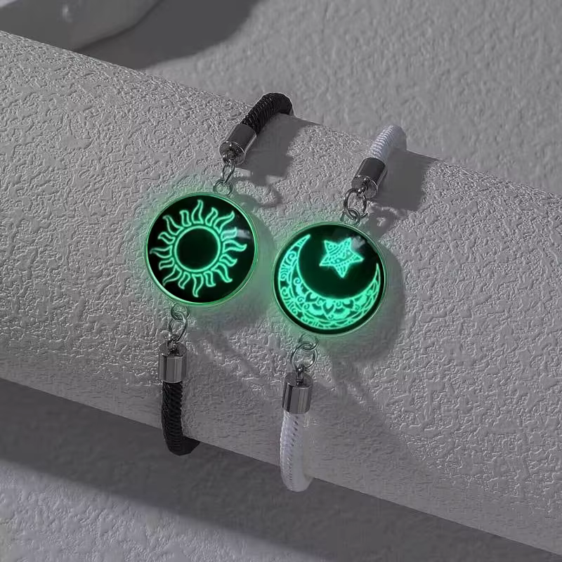 Bracelets romantiques lumineux Soleil et Lune pour couple, faits à la main, en corde tressée, breloq