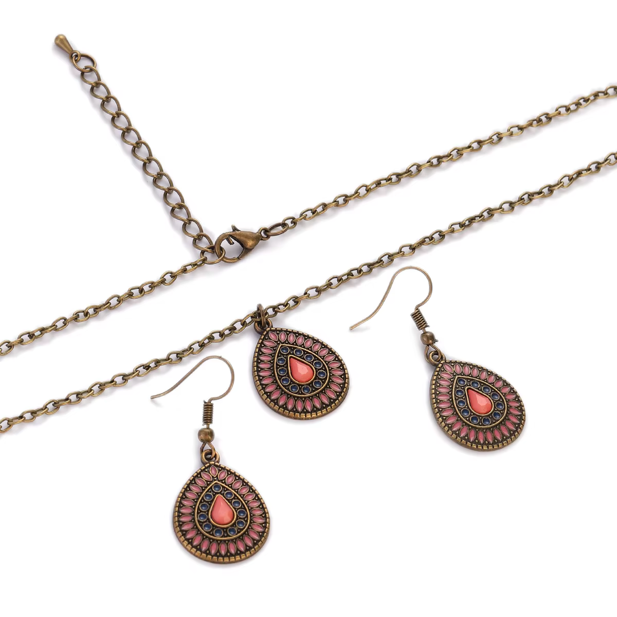 Boho breloque fleur résine perles ensemble de bijoux femmes Vintage Bronze or goutte d'eau boucle d'