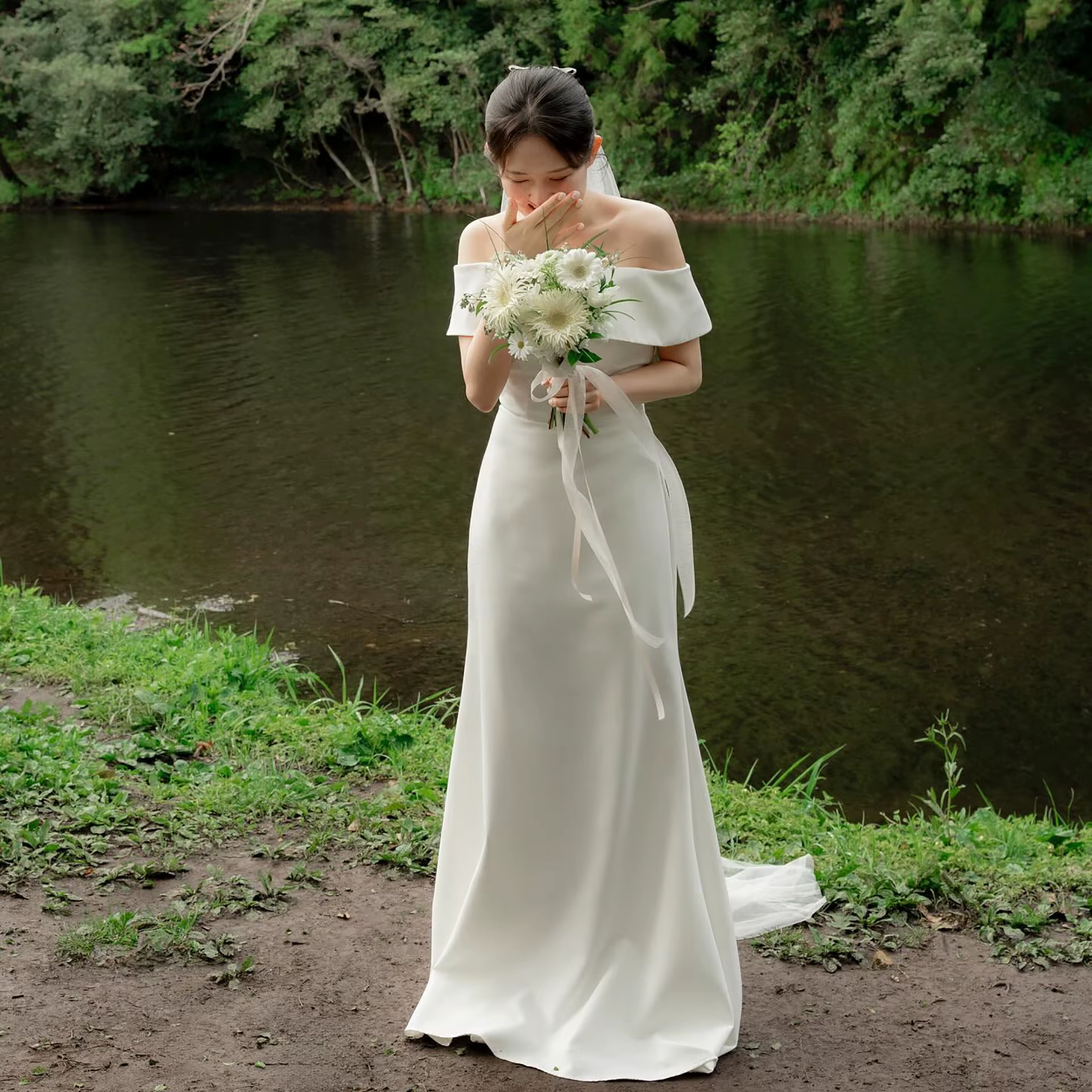 Robe De mariée sirène élégante en Satin doux, épaules dénudées, longueur au sol, Simple, personnalis