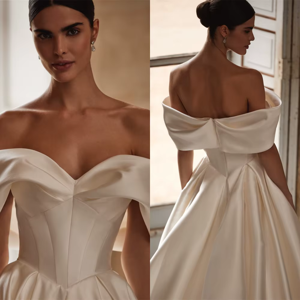 Robes de mariée gothiques en Satin personnalisées de haute qualité, épaules dénudées, robes de luxe 