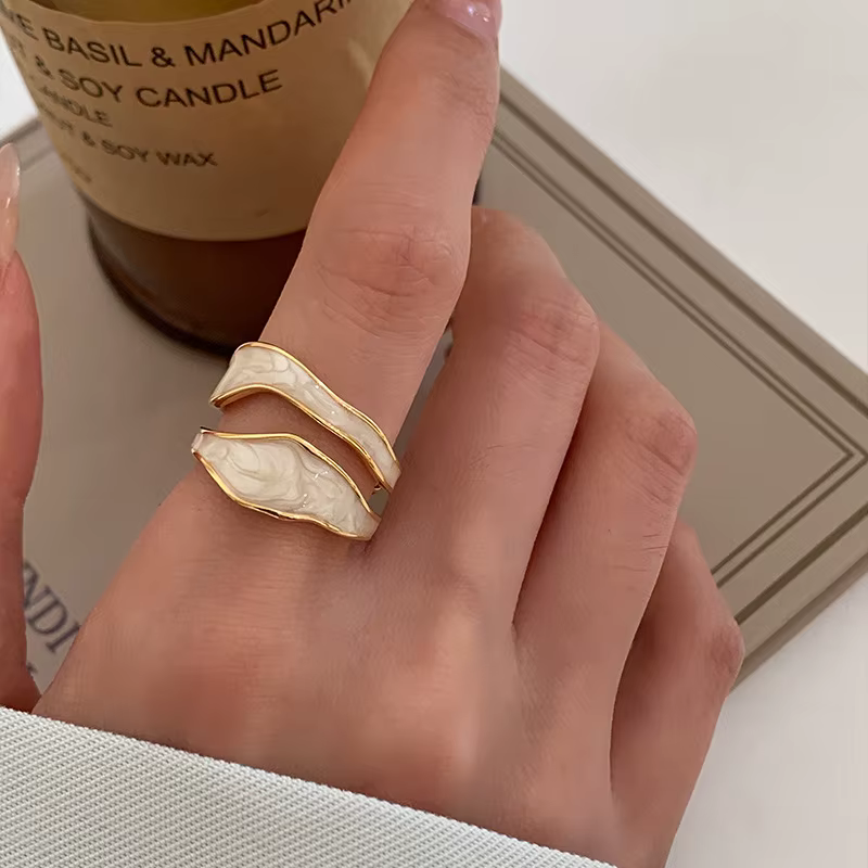 Bagues ouvertes Vintage couleur or Double goutte d'huile pour femmes, bague de luxe réglable irrégul