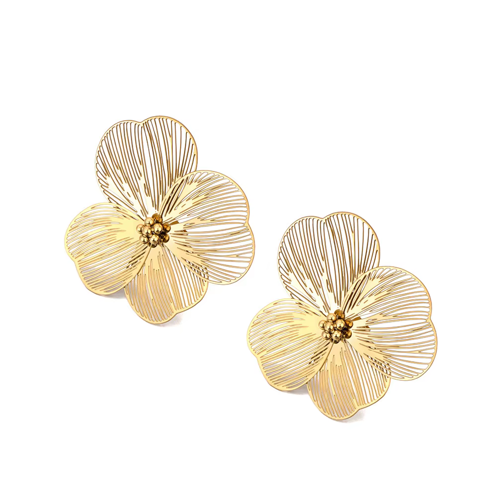 Lokaer mode 316L acier inoxydable quatre pétales fleur boucles d'oreilles 18K PVD plaqué or quotidie