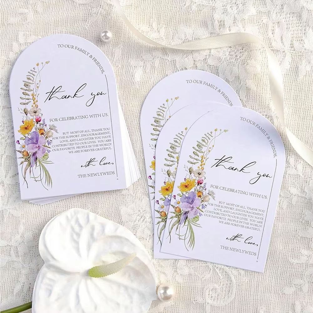 Cartes de remerciement florales, 50/100 pièces, pour réception de mariage, fête, événement, célébrat