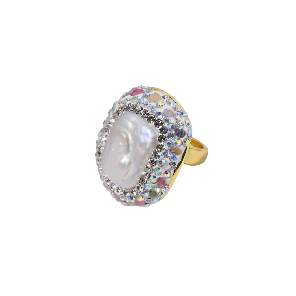 Bague en tourmaline incrustée de perles baroques pour femme, mode personnalisée, élégante, luxe, sim