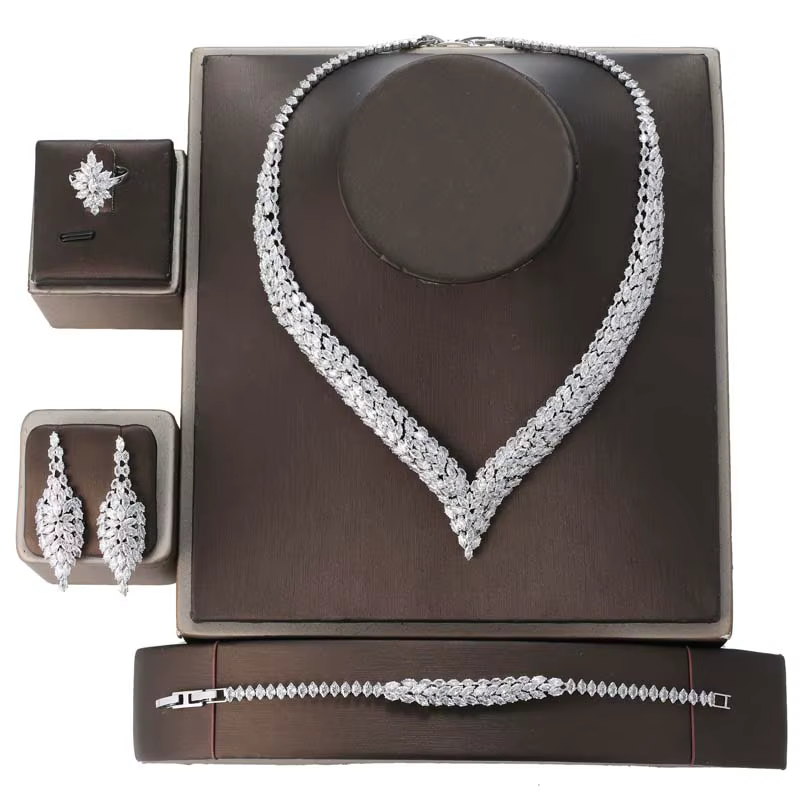 HADIYANA-Ensemble de Bijoux Luxueux pour Femme, Robe Élégante, Accessoires de Patients de Luxe, Orne