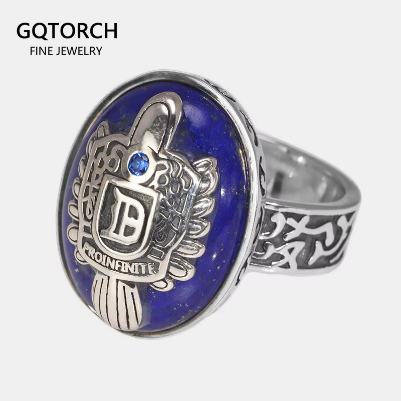 Bagues en argent Sterling 925 avec Lapis Lazuli pour hommes, bijoux personnalisés, les journaux du V