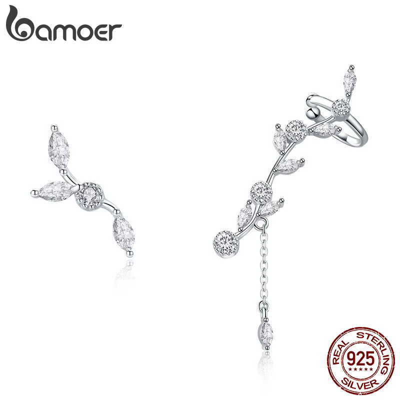 Boucles d'oreilles Bamoer en zircon, argent sterling 925, design asymétrique unique, boucles d'oreil