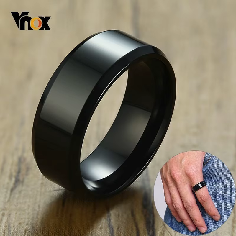 Vnox – bague noire classique de 8mm pour hommes et femmes, Surface brillante, alliance en acier inox