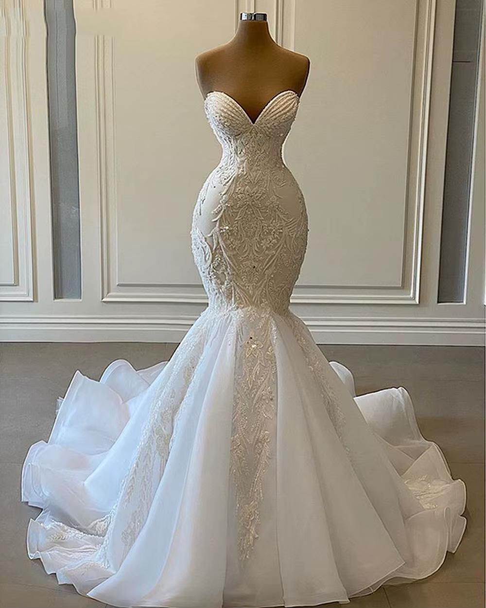 Robes de mariée africaines sur mesure pour femmes, robes de mariée de luxe, sirène, chérie, perles, 