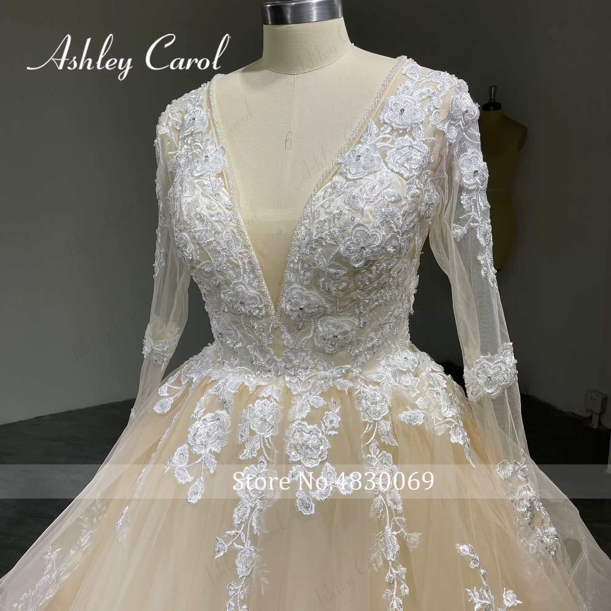 Ashley Carol a-ligne col en v robe De mariée pour les femmes 100% photos réelles à manches longues p