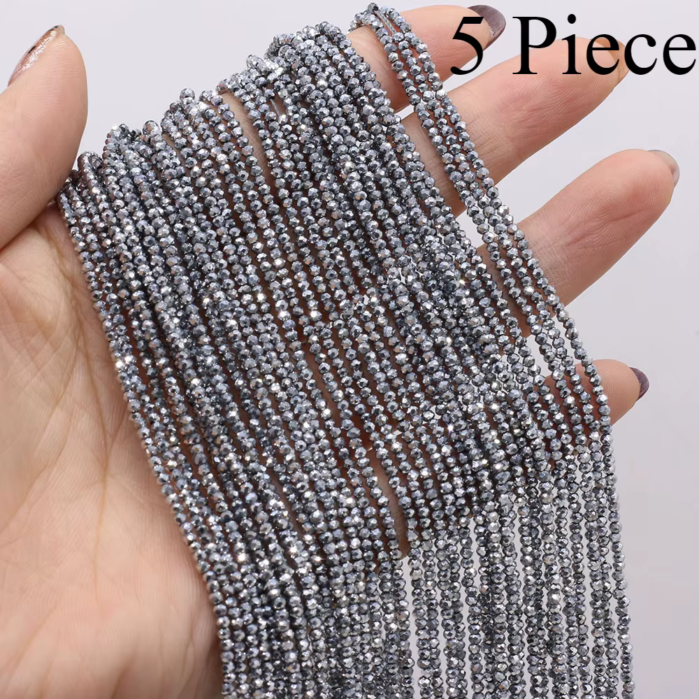 Petites perles rondes en pierre naturelle argentée de 2mm, 5 pièces, entretoise ample à facettes pou