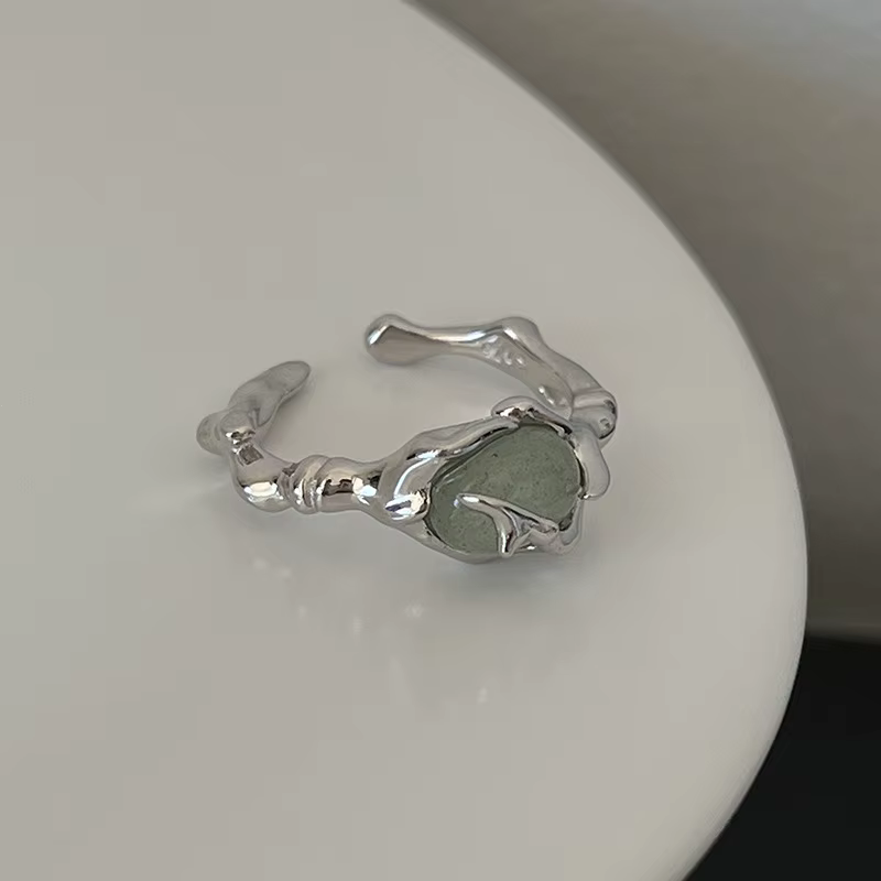 Bague en argent sterling 925 avec jade Hetian effet lave liquide et bambou, pour femme et jeune fill