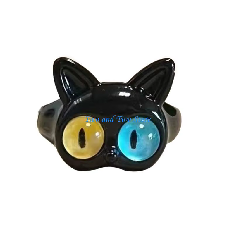 Hx6f drôle vert blanc chat monstre ring sweet yeux doux cool dessin animé mignon copines couple ouve