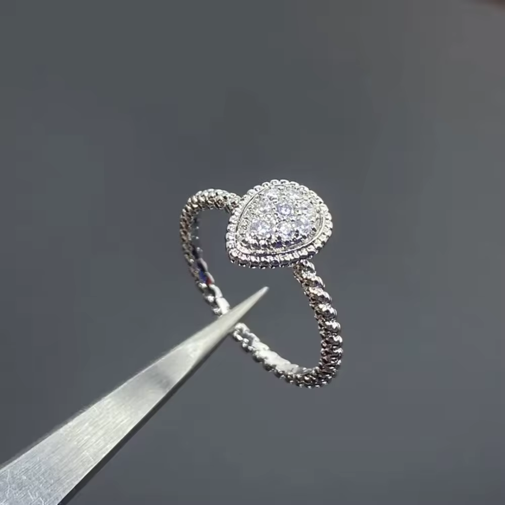 Bague ouverte en or 18 carats plaqué or avec diamant en forme de goutte d'eau, accessoire de mode él