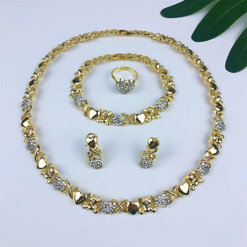 TITI femmes ensemble de bijoux de mariage de mariée mode Xoxo plaqué or coeur collier ensemble câlin