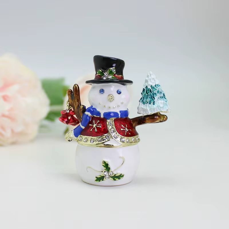 SHINNYGIFTS-Boîte à bibelots en métal bonhomme de neige, cadeaux de Noël, petit gadget, cadeau de bi