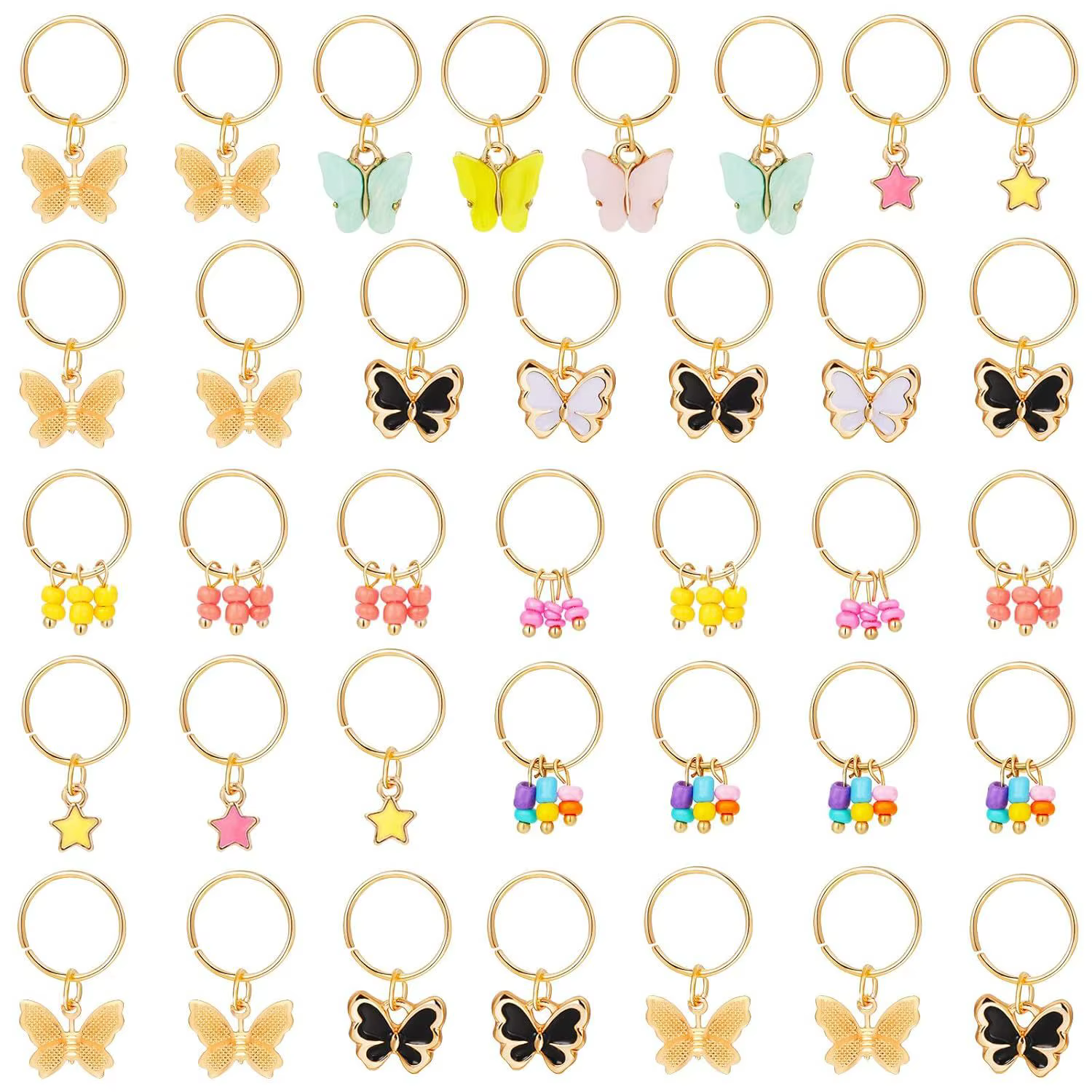Perles mixtes pour tressage de cheveux, 18 pièces, papillon, étoile, dreadlock, bohème, outil de coi