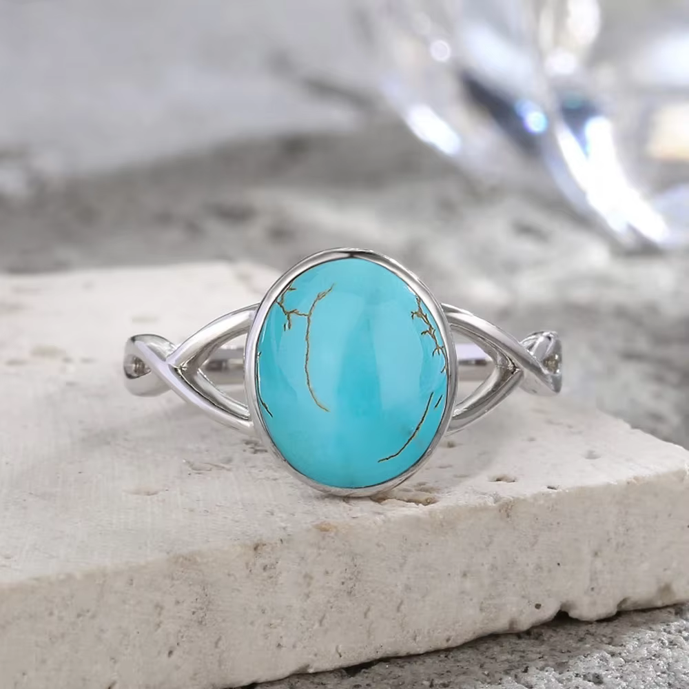 Bagues en argent sterling S925 avec pierre naturelle bleue aigue-marine, ovale 8*10mm, bijoux fins p