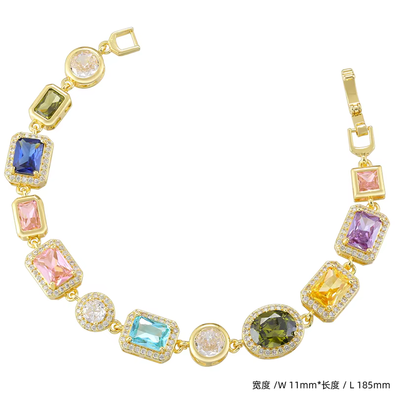Ensemble de bracelet/collier en zircon géométrique mosaïque coloré, style hip-hop rétro, unisexe, po