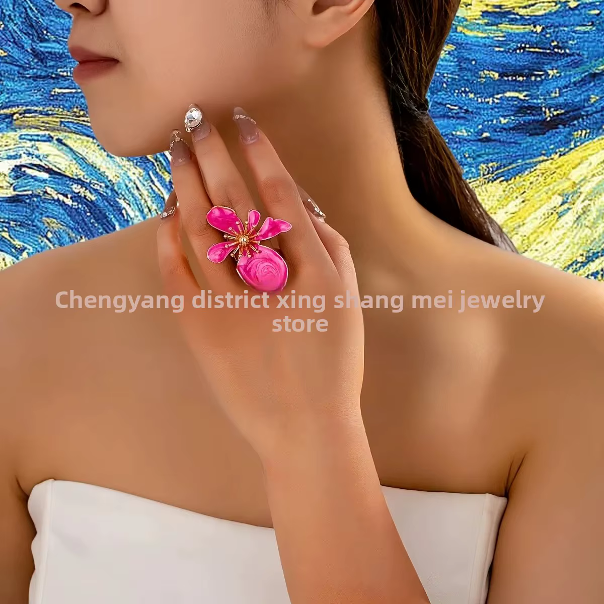 Bague élégante en émail à motif floral exagéré, idéale pour le quotidien, un excellent cadeau pour l