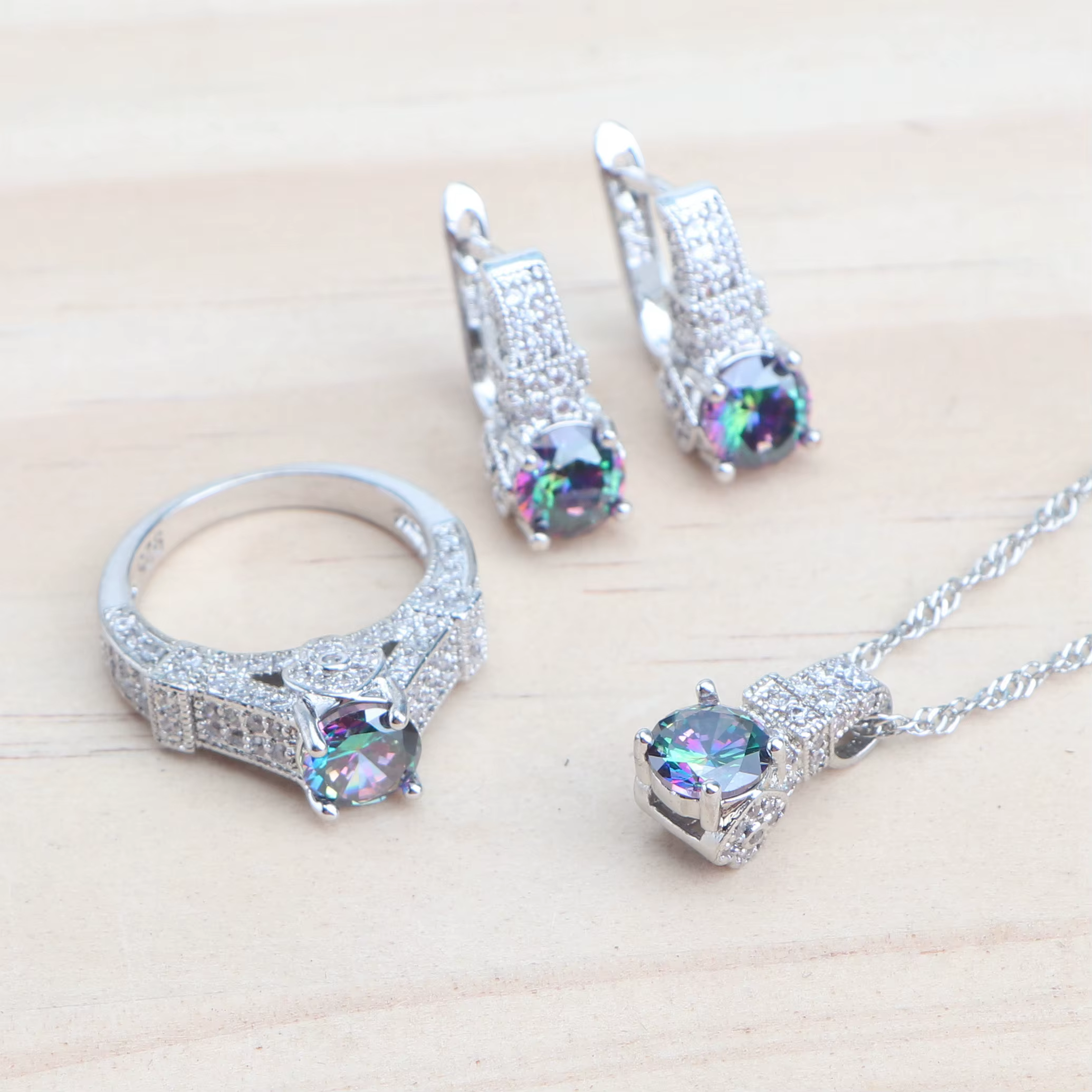 Ensemble de bijoux en argent Sterling 925 pour femmes, bijoux de mariage pour dames, boucles d'oreil