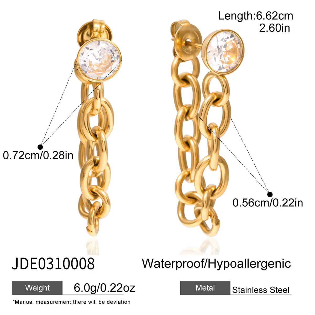Zora – boucles d'oreilles classiques à pampilles solitaire en acier inoxydable pour femmes, plaqué o