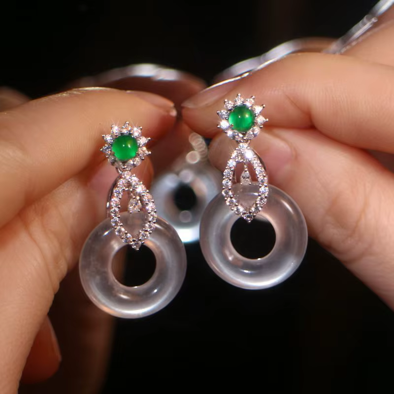 Boucles d'oreilles en jade Hetian naturel pour femmes, design créatif, graines de glace, pendentif e