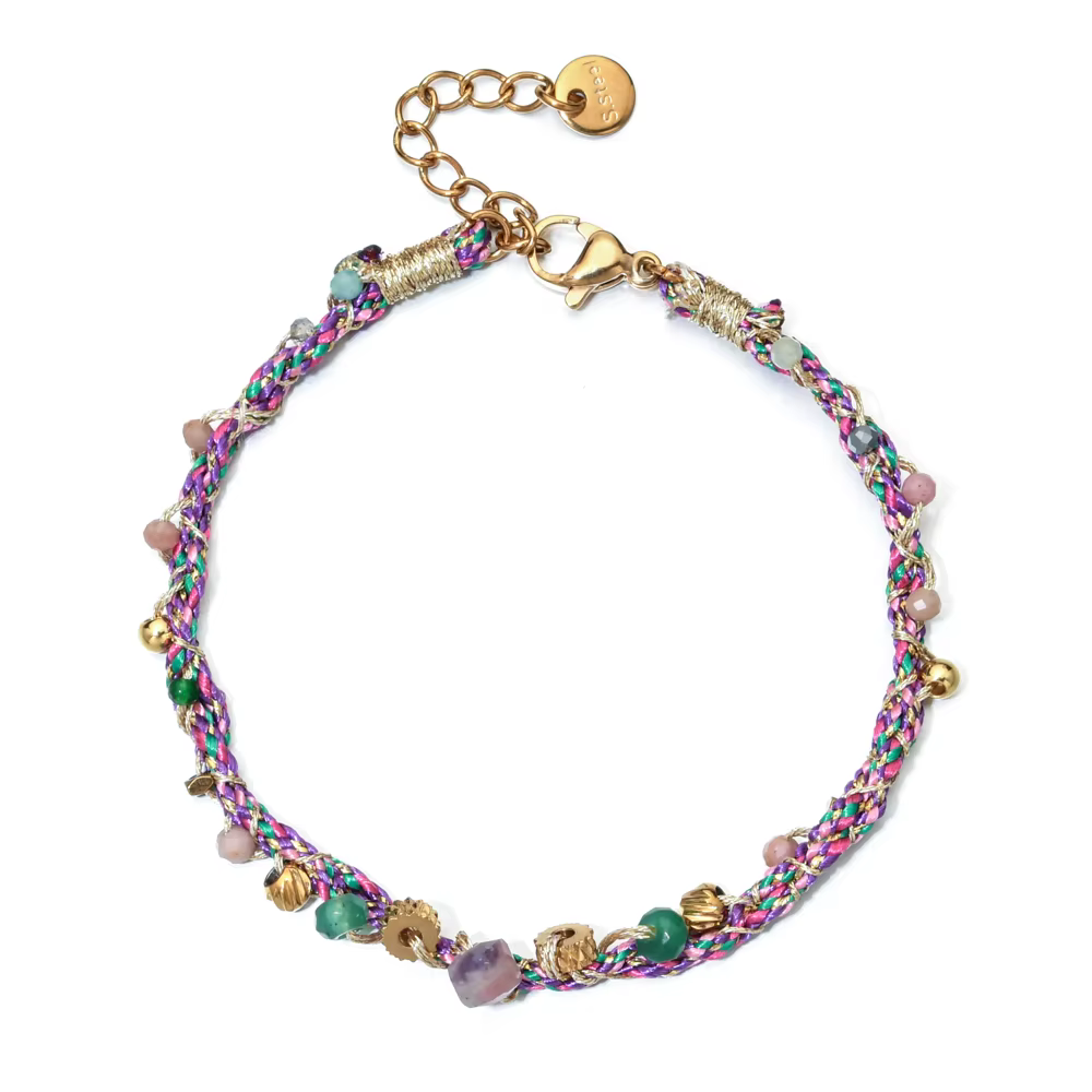Bracelet en corde tressée colorée mélangée en pierre Boho de style français, perles en acier inoxyda