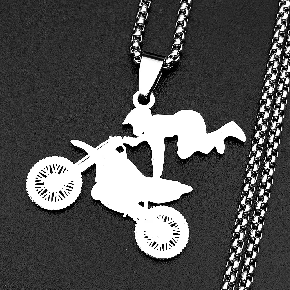 Collier pendentif Motocross pour femmes et hommes, en acier inoxydable, couleur or, thème sports ext