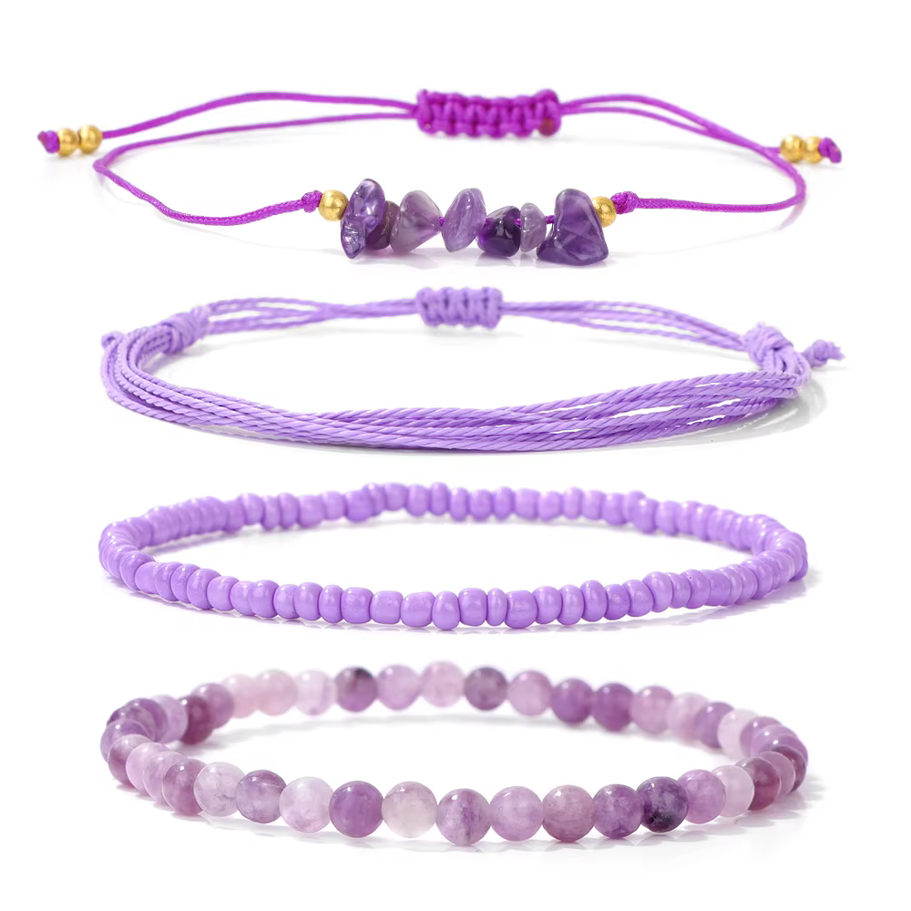 Bracelet en corde de perles d'aigue-marine naturelle, fait à la main, 4 pièces/ensemble, cordon mult