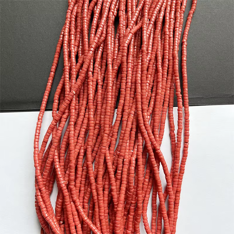 Heishi – perles en pierre de corail rouge Orange 2*3MM, disque de puce, espaceur de pierres précieus