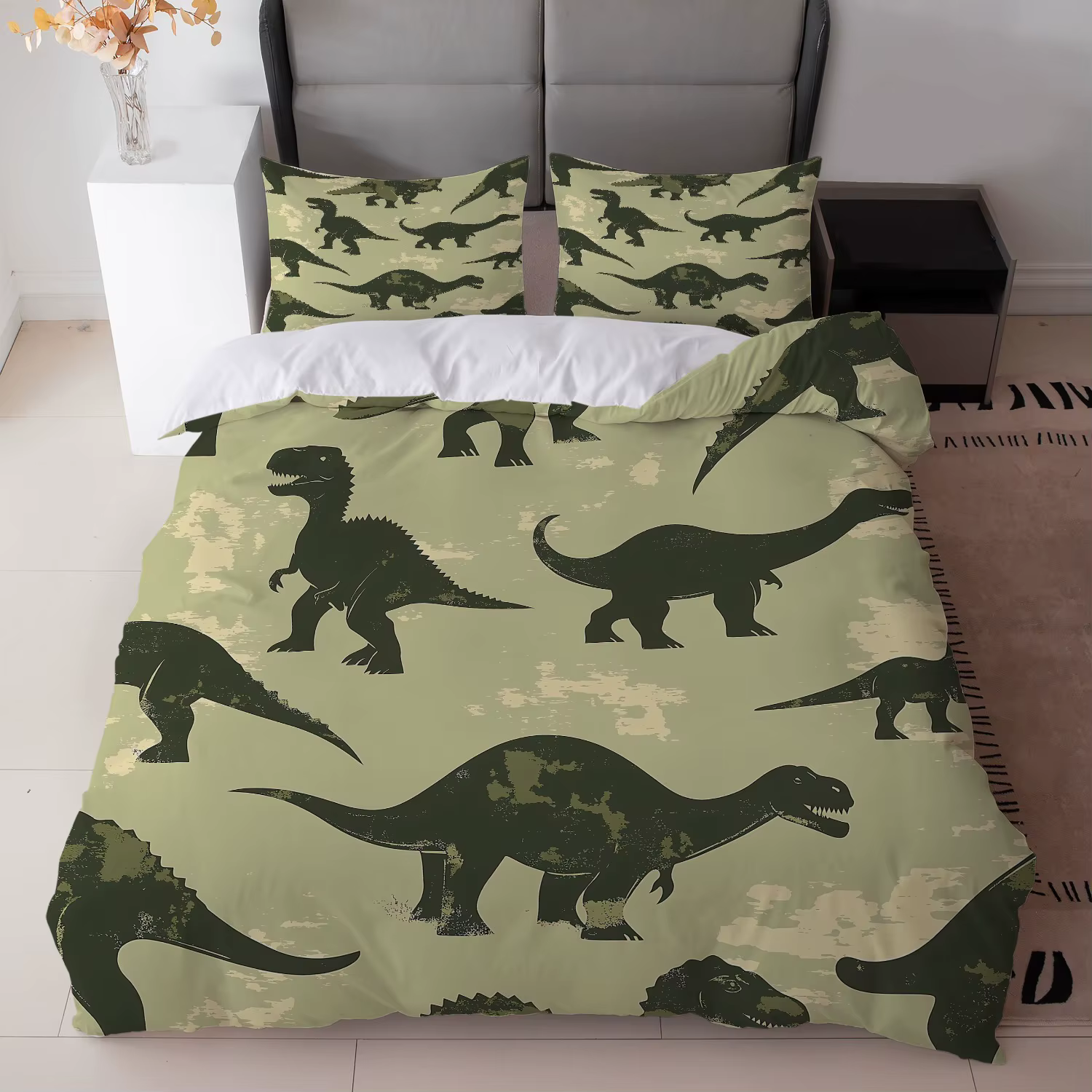 Parure de lit dinosaure dessin animé 3D, housse de couette, double, Queen Size, taie d'oreiller, san