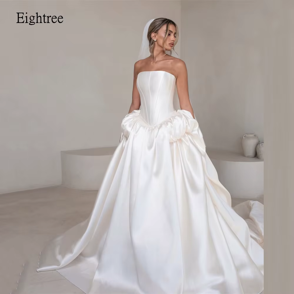 Robe de mariée de luxe Eightree sans bretelles, coupe trapèze, dos nu, longue traîne, pour cérémonie